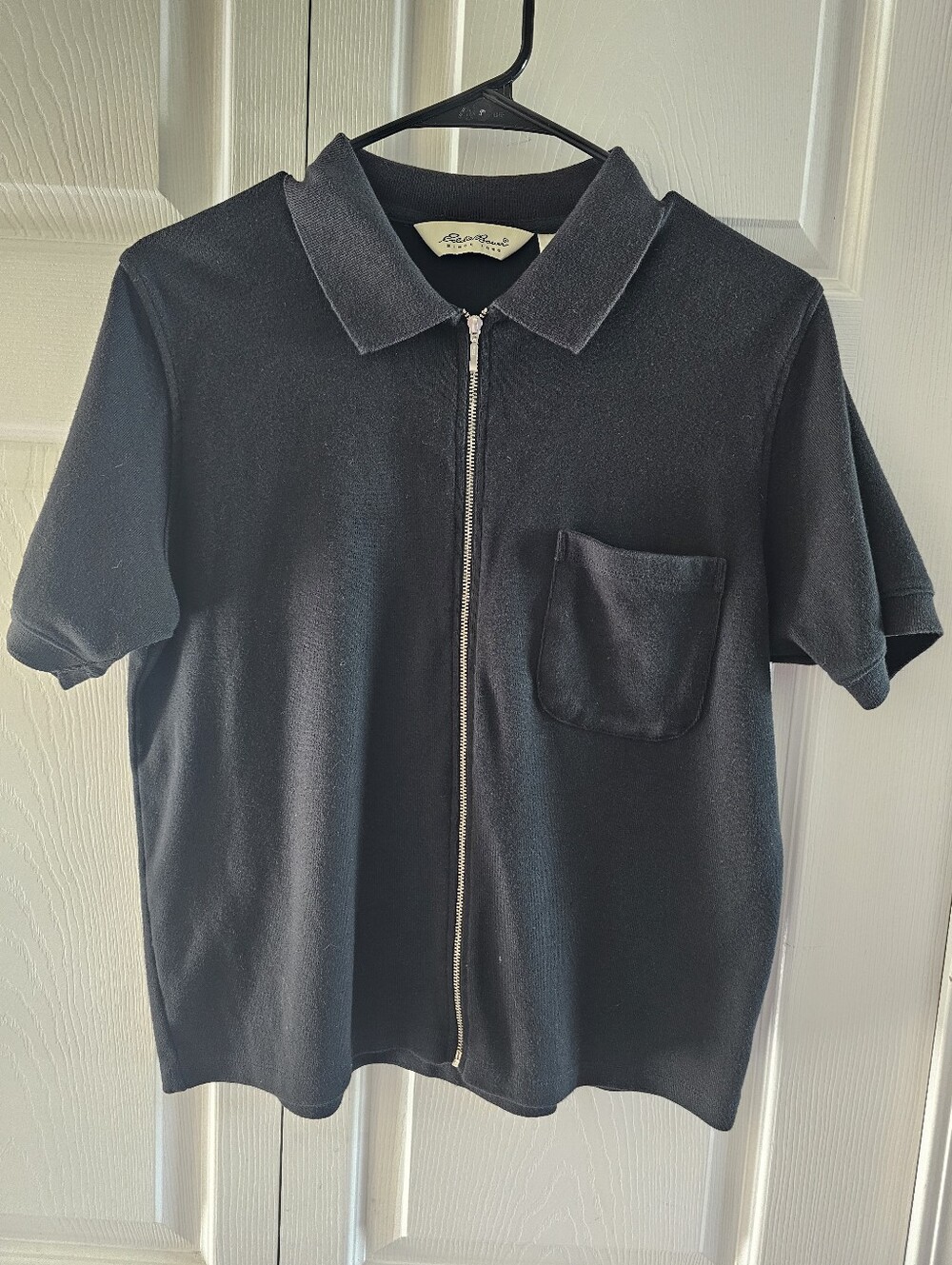 Eddie Bauer Navy Short Sleeved Full Zipper Sweater Sz Med